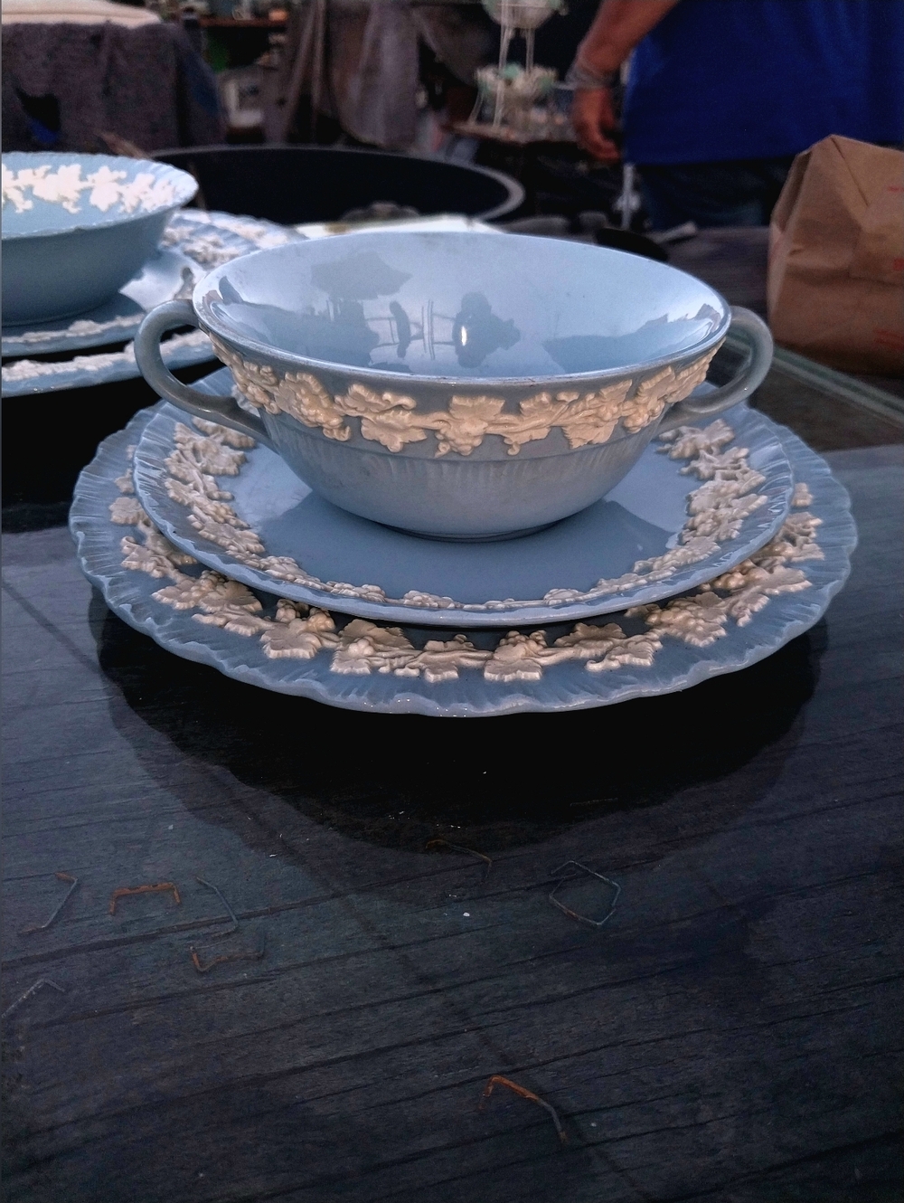 3 Piece Set Of Vintage Wedgewood Queensware Cream And Lavender Dinnerware